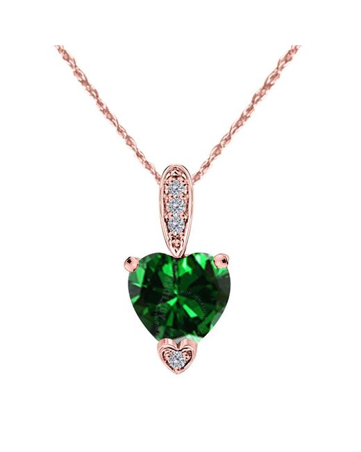 Maulijewels Green 1.25 Carat Heart Shape Emerald Gemstone And Diamond Pendant