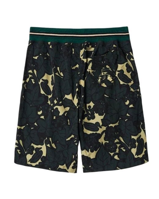Burberry Green Ivy And Duck Motifs Nylon Shorts for men