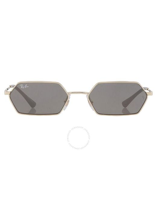 Ray-Ban Gray Yevi Dark Grey Mirror Hexagonal Sunglasses Rb3728 92136v 58