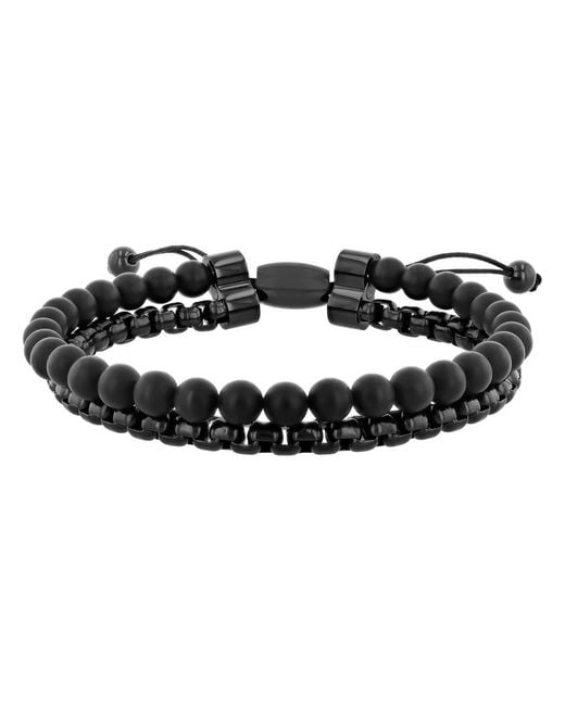 Robert Alton Black Stainless Steel Matte Onyx Bead Bolo Bracelet for men