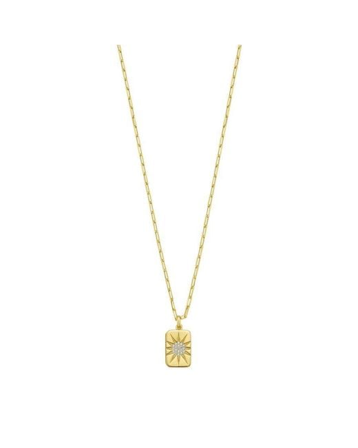 Tresorra Metallic Sterling Plated Cz Starburst Locket Pendant Necklace