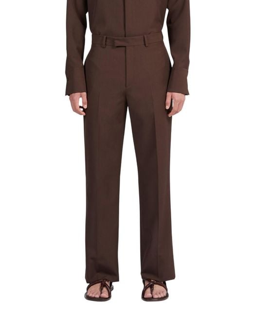 Ferragamo Brown Wide-Leg Virgin Wool Tailored Trousers, Brand Size 46 Us for men