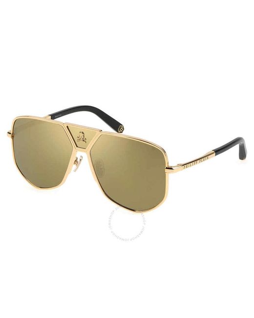 Philipp Plein Metallic Gold Mirror Navigator Sunglasses Spp009v 400g 61 for men
