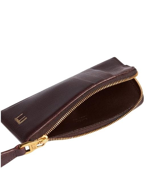 Dunhill Brown Burgundy Duke Fine Zip Leather Card Case for men