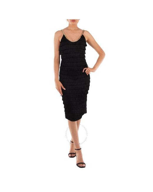 Burberry Black Melina Sleeveless Chain Trim Fringed Dress