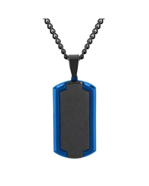 Robert Alton Blue Stainless Steel Satin Finish And Dog Tag Necklace for men