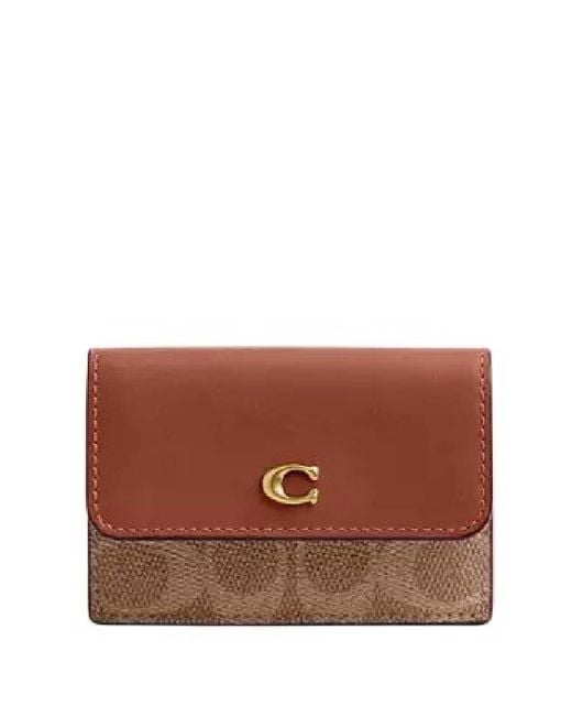 COACH Brown Mini Canvas Trifold Wallet