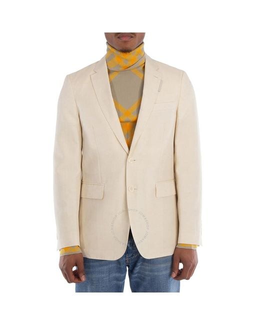 Burberry White Linen Blend Slim Fit Tailored Jacket, Brand Size 48 Us for men