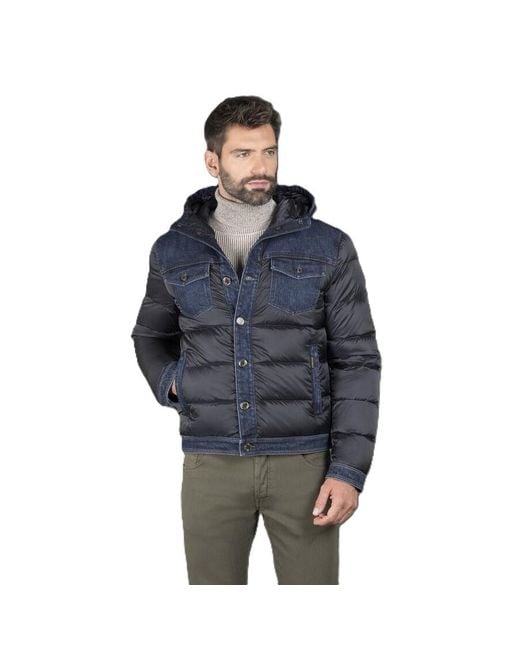 Moorer Blue Quilted Jacket With Denim Accents for men