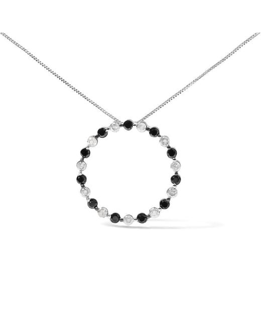 Haus of Brilliance Metallic 925 Sterling 1 3/4 Cttw Alternating & Diamond Open Circle Hoop Pendant Necklace