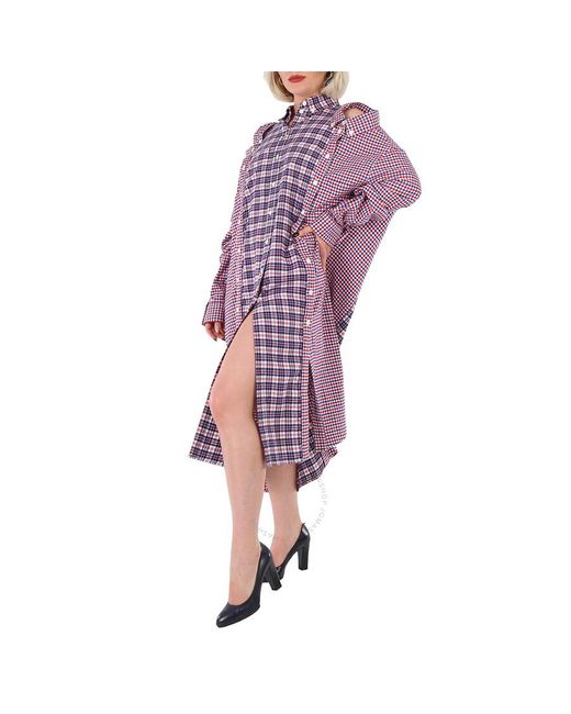 Burberry Purple Bright Reconstructed Contrast Check Shirt Dress