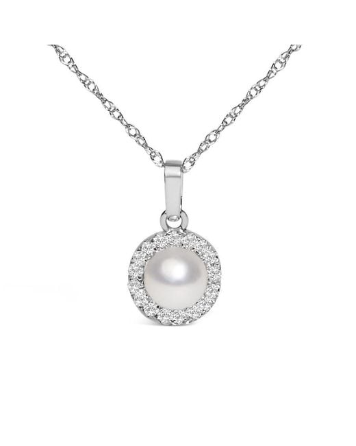 Haus of Brilliance Metallic 10K 5Mm Cultured Pearl And Diamond Accent Halo Pendant Necklace