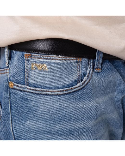 Emporio Armani Blue J06 Slim-Fit, Washed Denim Jeans for men