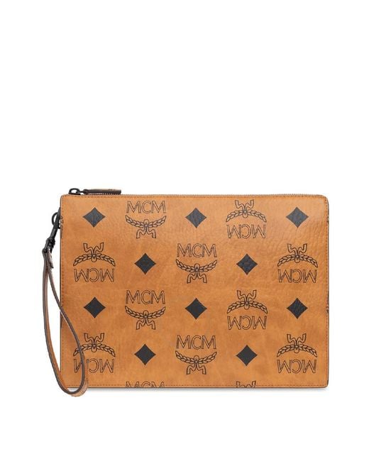 MCM Brown Aren Wristlet Zip Pouch for men