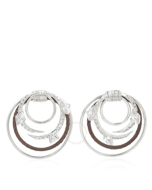 Charriol Metallic Tango White Cz Stones Stainless Steel Bronze Pvd Cable Earrings