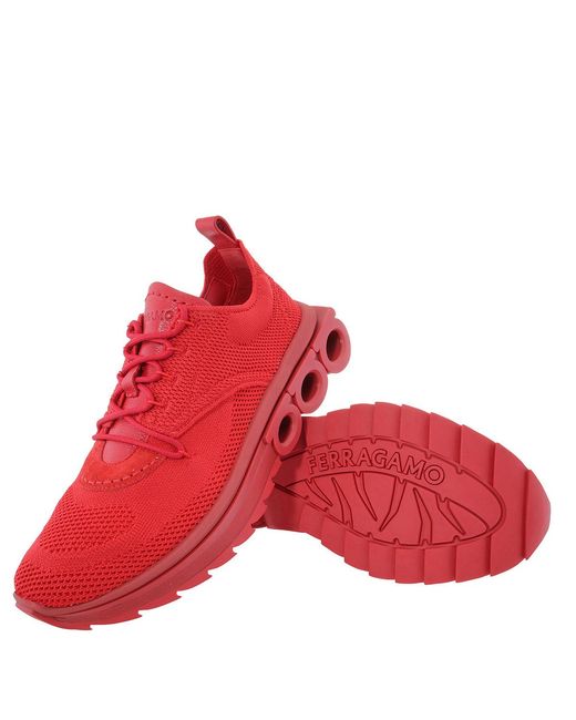 Ferragamo Red Ferragamo Nima Knit Gancini Low-Top Sneakers