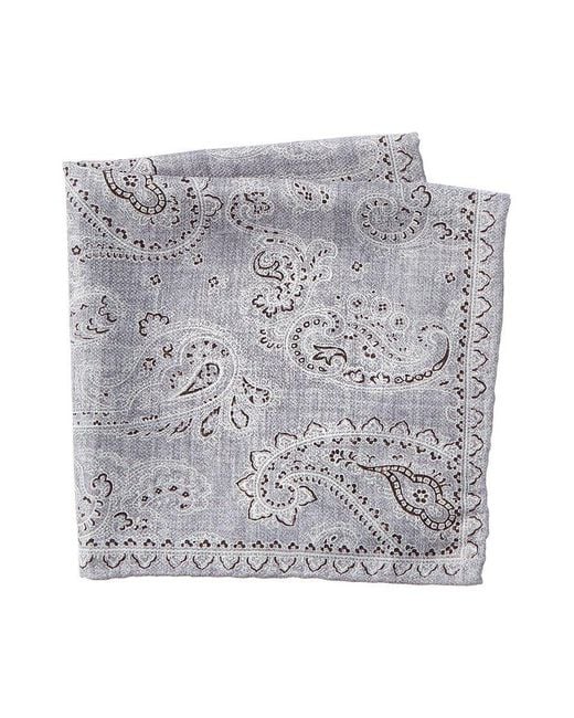 Brunello Cucinelli Gray Silk Paisley Pocketsquare for men