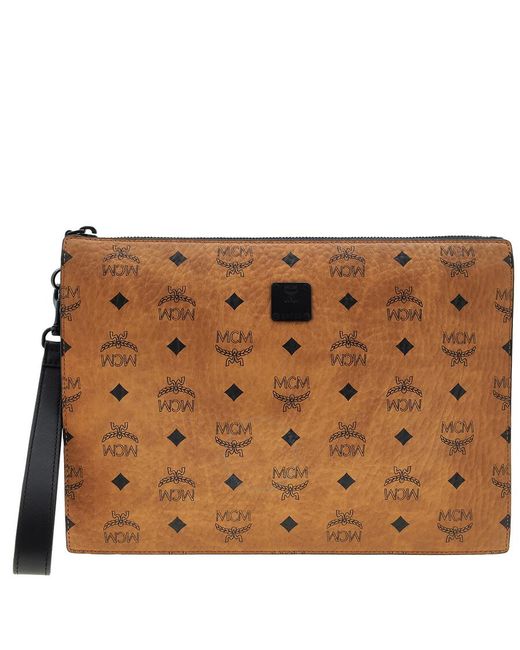 MCM Brown Visetos Aren Wristlet Pouch for men