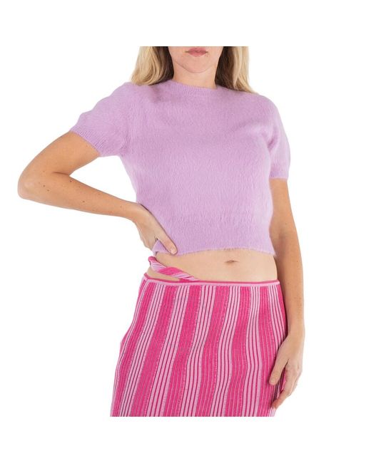 Maison Margiela Purple Ladies Acid Short-Sleeve Knitted Crop Top
