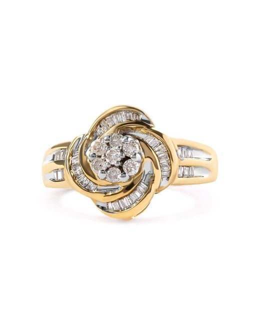 Haus of Brilliance Metallic 10K 1/2 Cttw Round And Baguette Diamond Flower Swirl Cocktail Ring (I-J Color, Si2-I1 Clarity)