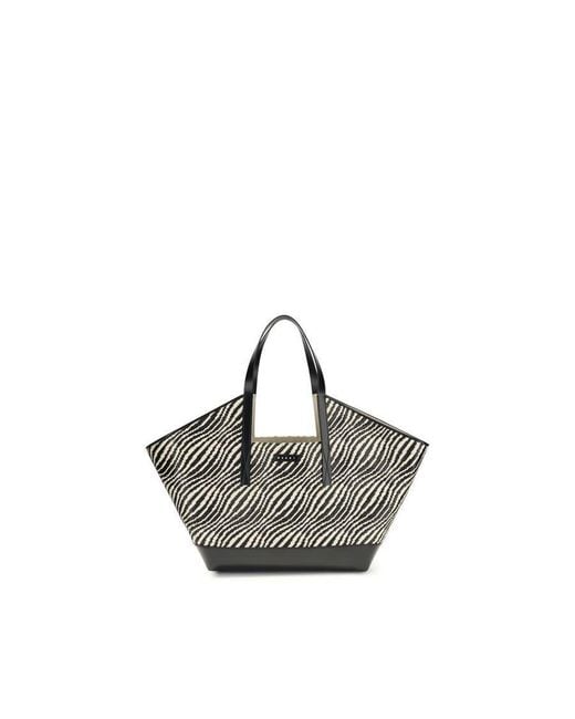 Marni Gray Raffia-Effect Two-Tone Shoulder Bag