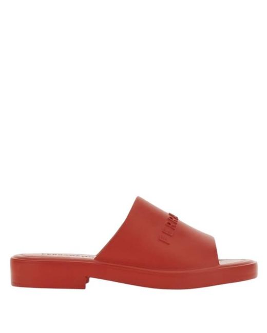 Ferragamo Red Giuneva Logo Embossed Slides for men
