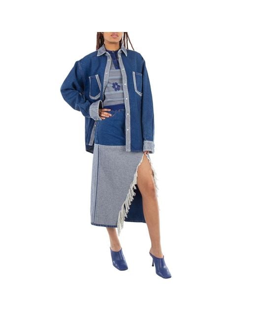 Marni Blue Bleached Coated Denim Midi Skirt