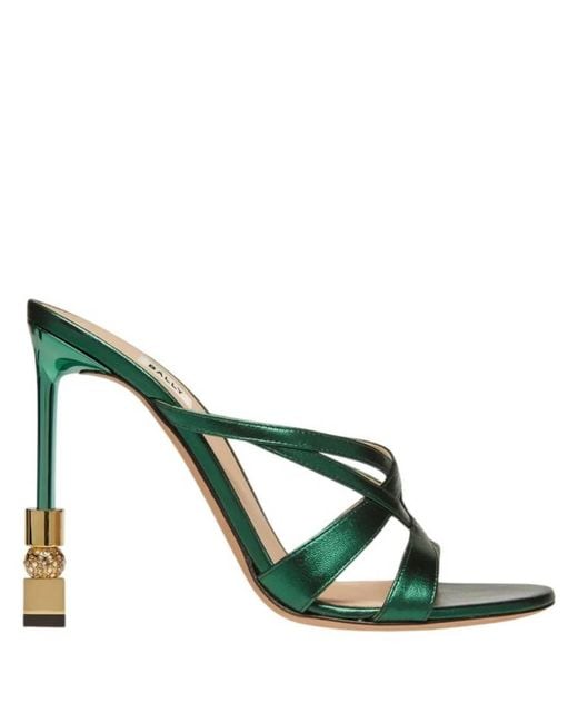 Bally Green Carolyn 105 Metallic Leather Sandals, Brand Size 39 Us