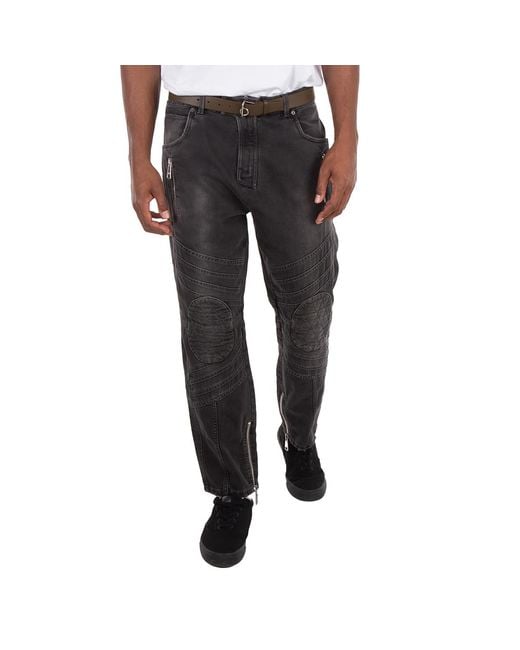 Balmain Black Biker Mid-Rise Denim Jeans, Waist for men
