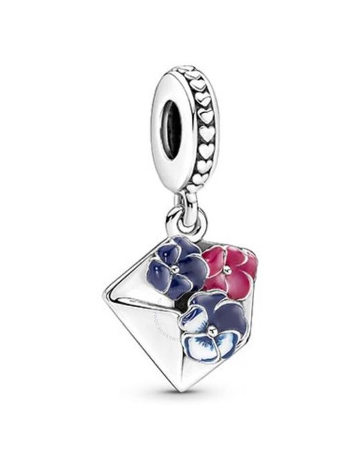 Pandora Blue Sterling Silver Pansy Flower Envelope Dangle Charm