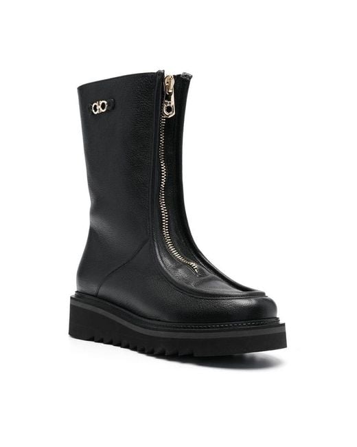 Ferragamo Black 50Mm Zip-Front Leather Boots