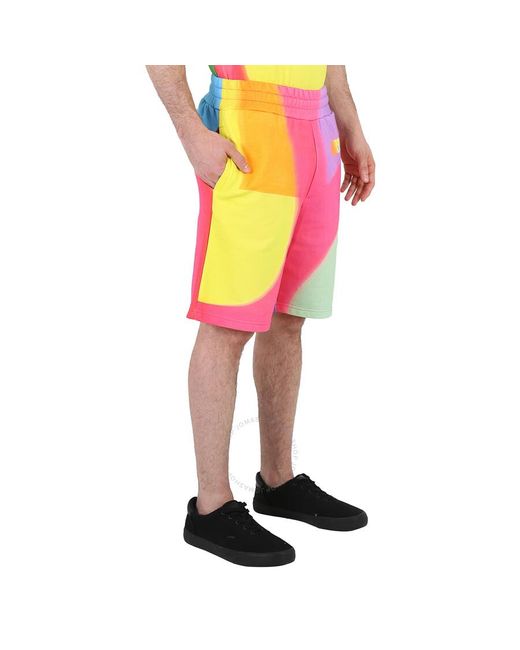 Moschino Pink Multi Rainbow Print Cotton Sweat Shorts for men