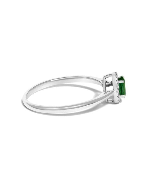 Haus of Brilliance Green 10K 5X3Mm Oval Emerald And Diamond Accent Halo Ring (I-J Color, I1-I2 Clarity)