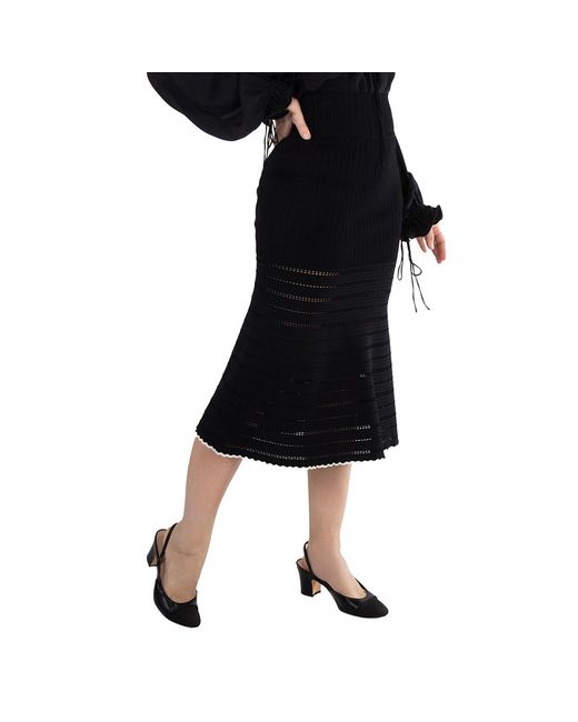 Victoria Beckham Black Flared Midi Knit Skirt