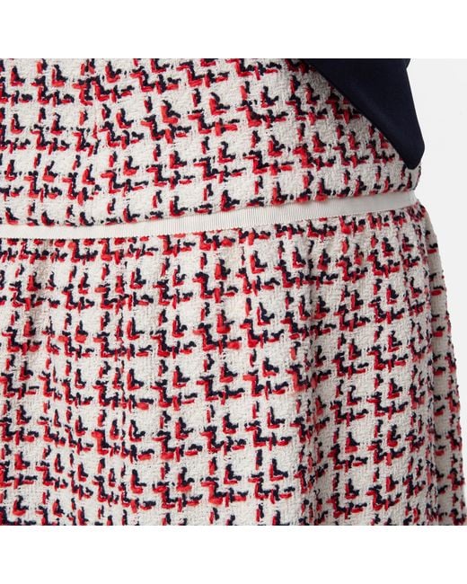 Ferragamo Red Ferragamo Patterned Cotton-Blend Flounce Skirt