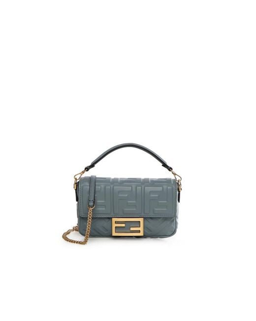 Fendi Blue Mini Baguette Leather Bag