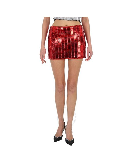 The Attico Red Rue Crystal-embellished Mini Skirt