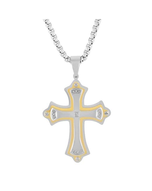 Robert Alton Metallic 07Ctw Diamond Stainless Steel With And Finish Cross Pendant for men