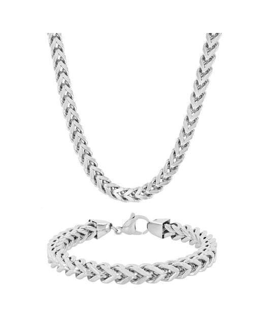 Robert Alton Metallic Polished Stainless Steel Chain And Bracelet Set For for men