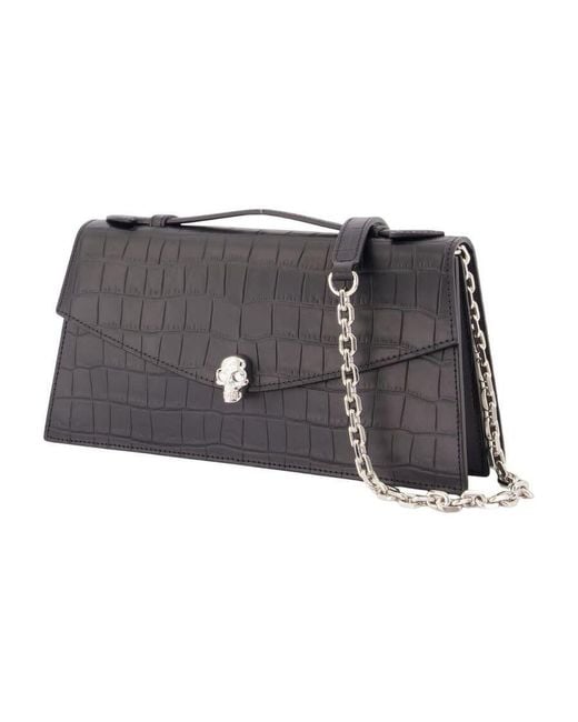 McQueen Black Skull Top Handle Clutch