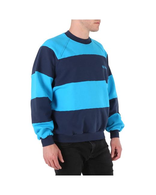 Sunnei Dark Blue / Azure Logo Striped Sweatshirt for men