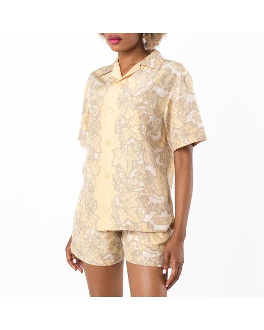 Burberry Natural Ivy Print Silk Shirt, Brand Size 6 Us