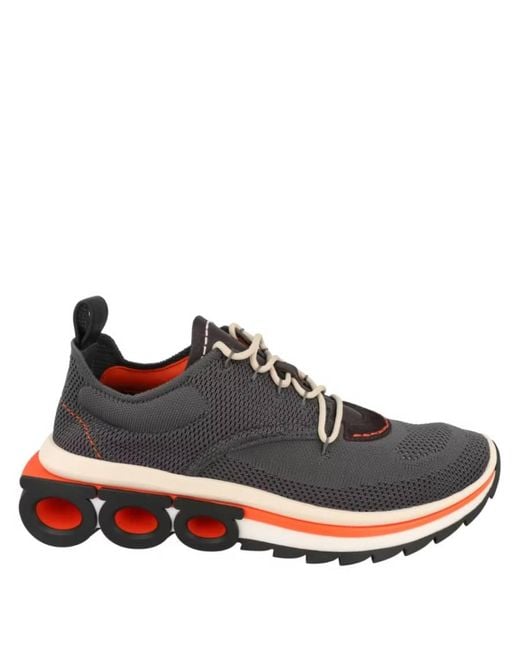 Ferragamo Blue Nima Knit Gancini Low-Top Sneakers for men