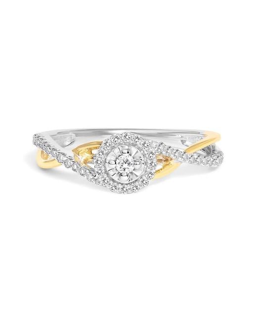 Haus of Brilliance White 14K Plated .925 Sterling 1/4 Cttw Diamond Bypass And Halo Promise Ring