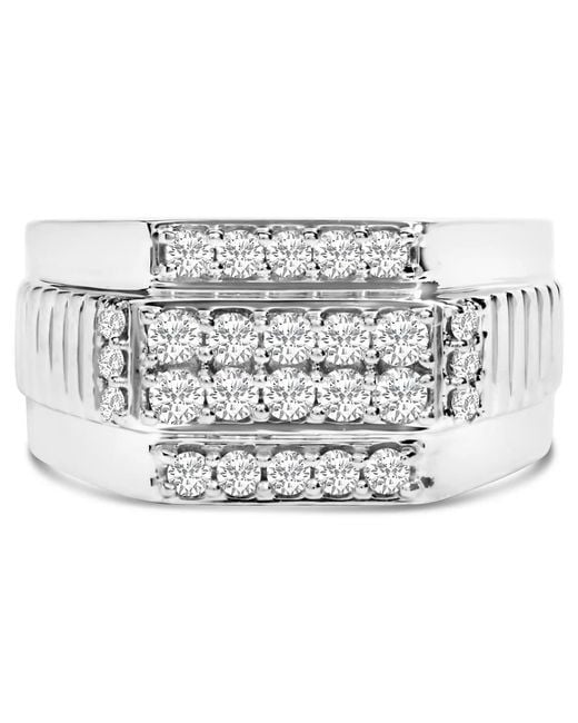 Haus of Brilliance White 925 Sterling 1.00 Cttw Diamond Multi Row Band Ring for men