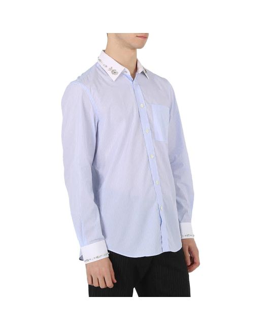 Burberry Pale Blue Camberwell Classic Fit Embellished Pinstriped Cotton Shirt for men