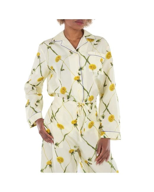 Burberry Yellow Dandelion-Print Silk Pyjama Shirt, Brand Size 4 Us
