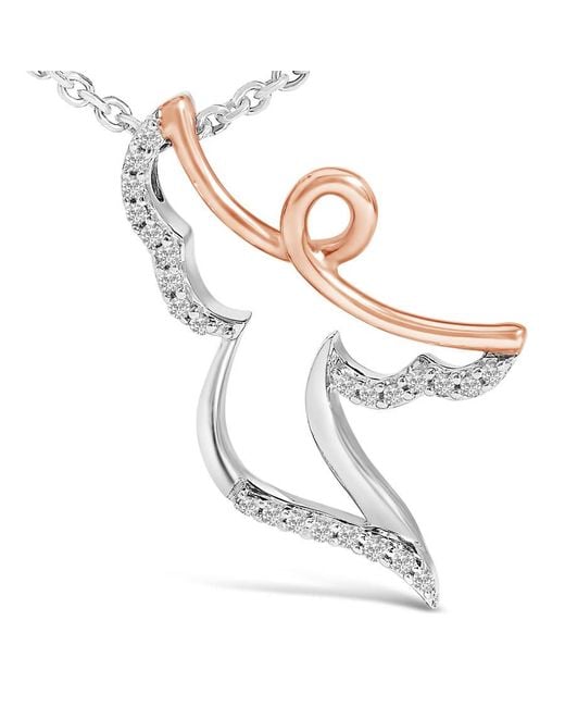 Haus of Brilliance White 14K Rose Plated Sterling 1/10 Cttw Diamond Angel Pendant Necklace