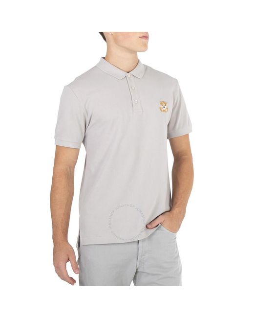 Moschino Gray Teddy Bear Patch Cotton Polo Shirt for men