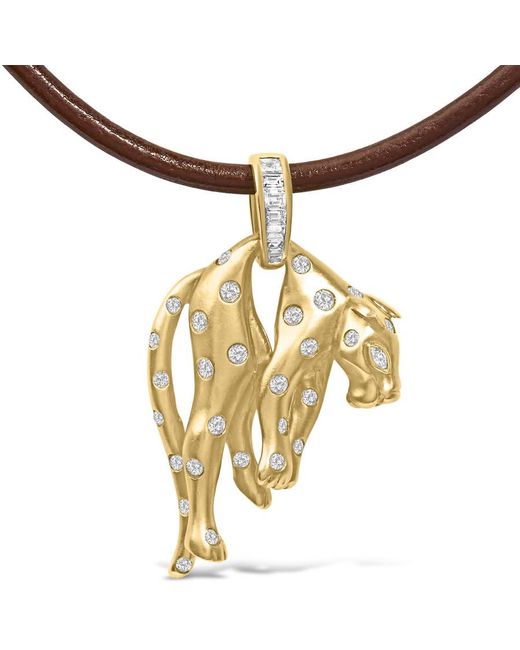 Haus of Brilliance Metallic 18K 1.00 Cttw Diamond Cat And Bail Pendant Necklace Collar With Matte Finish